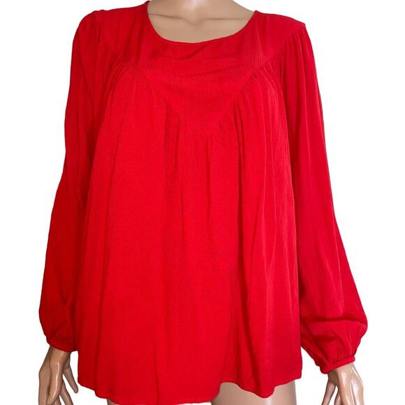 Knox Rose Blouse top crinkle cut gauzy red flowy long sleeve light weight XXL - Picture 1 of 10